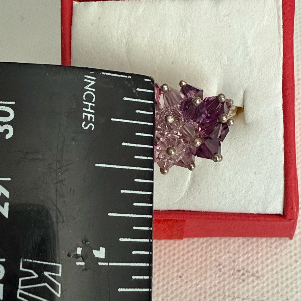 Vibrant Cha Cha Cluster Sterling Silver Pink , Lavender and Purple Crystal Ring - Picture 11 of 13